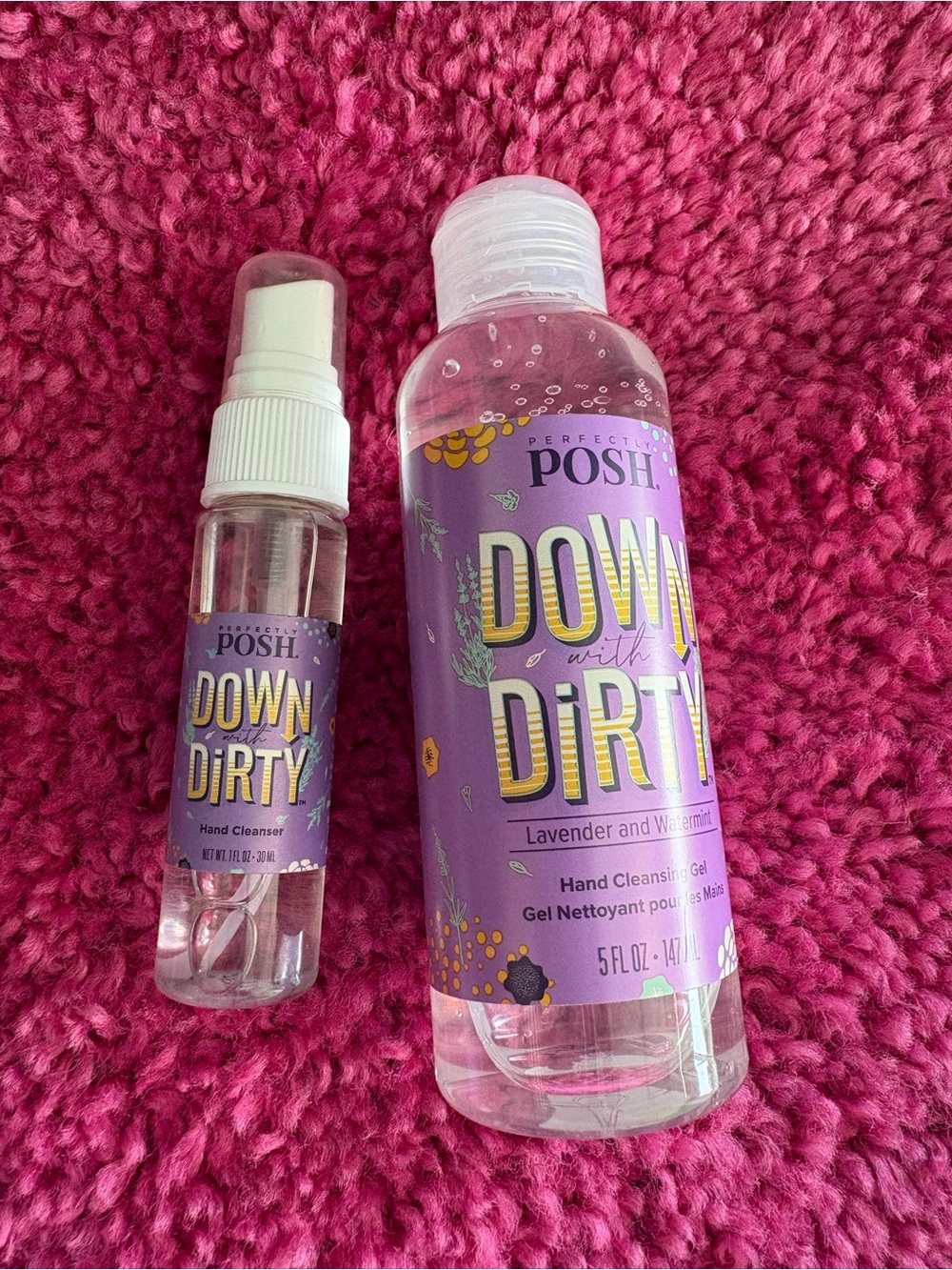 Perfectly Posh Down with Dirty Lavender 2pc bundle Hand Cleanser - Gel and Spray